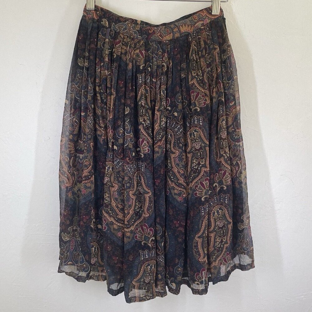 Ellen Tracy Linda Allard design Silk Lined Paisley Skirt 2 Dark Academia Fairy - Picture 2 of 11